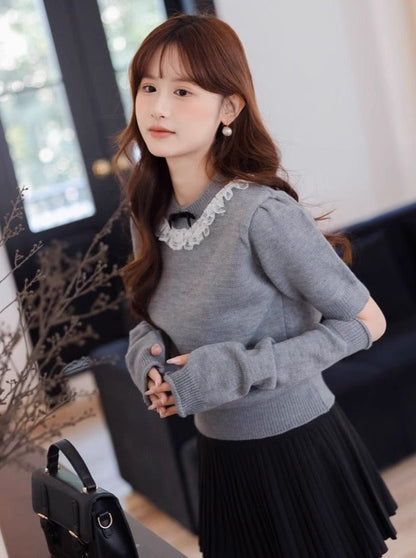 Lace Arm Ribbon Sweet Warmers Top Knit