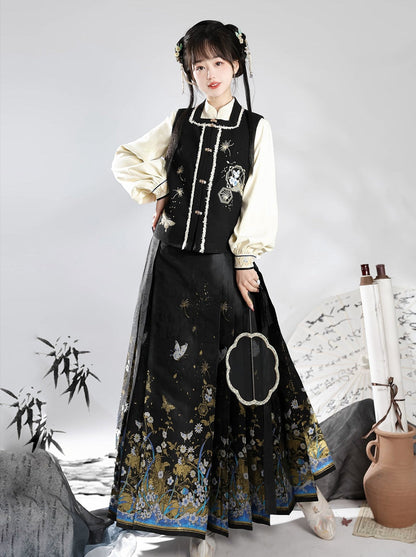 Weste Rock Plissee Bluse Wunderschöner Schmetterling