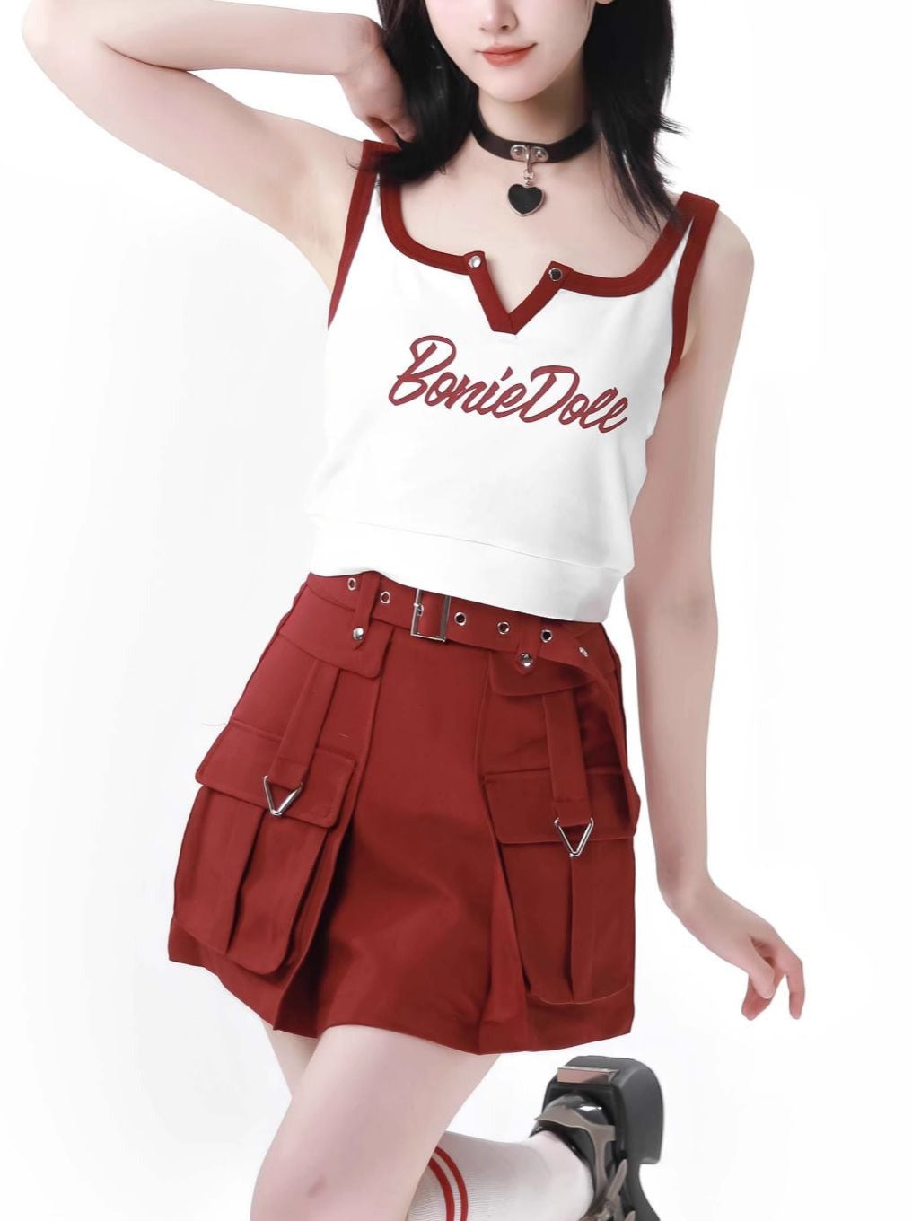 キャミソール＋キーネックスカート カラーアメリカンガールカーゴスリー