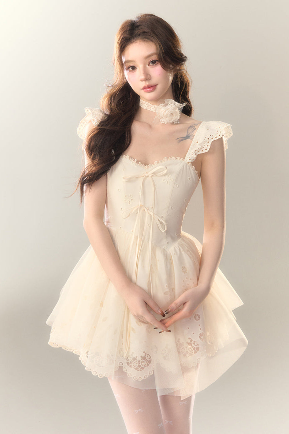 Stickereikleid Baumwolle Blume Weiß