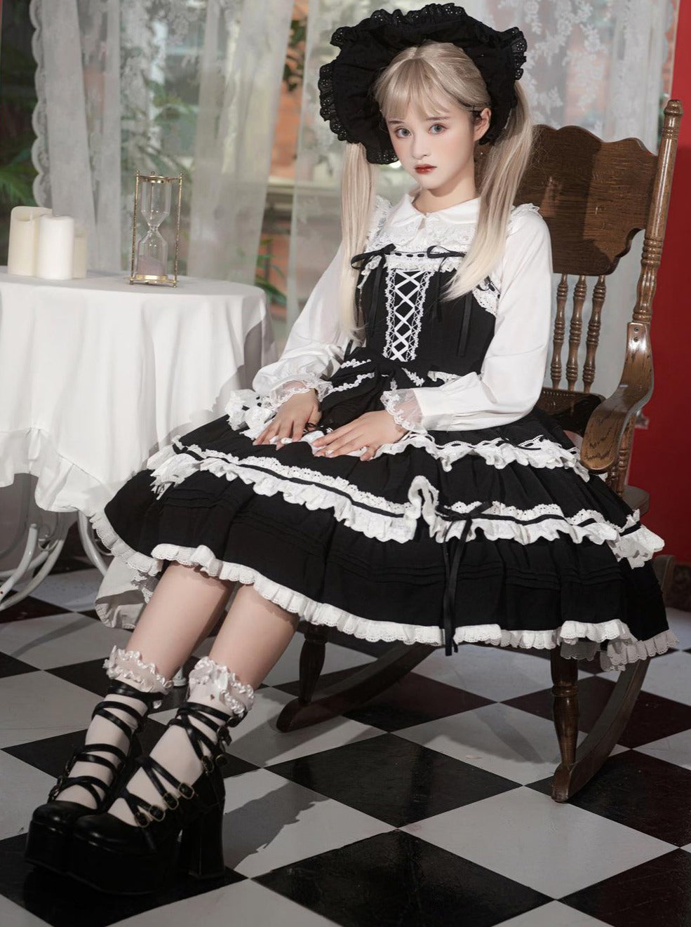 サスペンダードレスデザインレースアップ