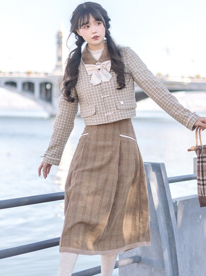 Retro Check + Blouse Flared Jacket + Girl Skirt