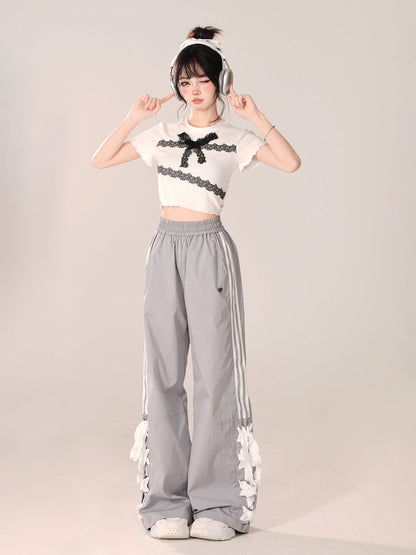 Loose Casual Pants Wide Ribbon Side