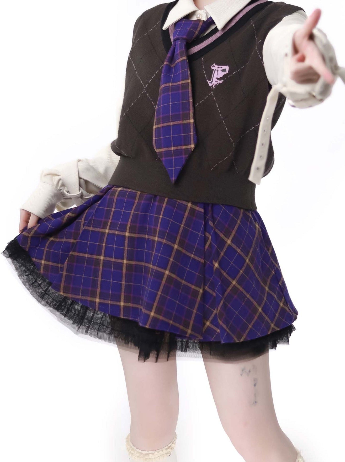 マルチポケット タロ パープルジャケット ニットベスト スカートスーツ