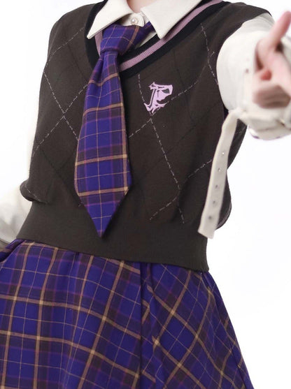 マルチポケット タロ パープルジャケット ニットベスト スカートスーツ