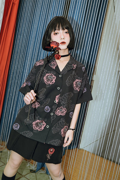 チャイナボーンフラワーシャツ