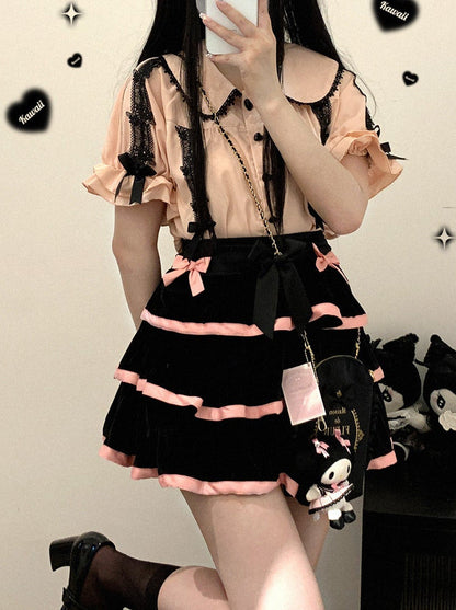 Spitzenhemd mit Puffärmeln und Kragen