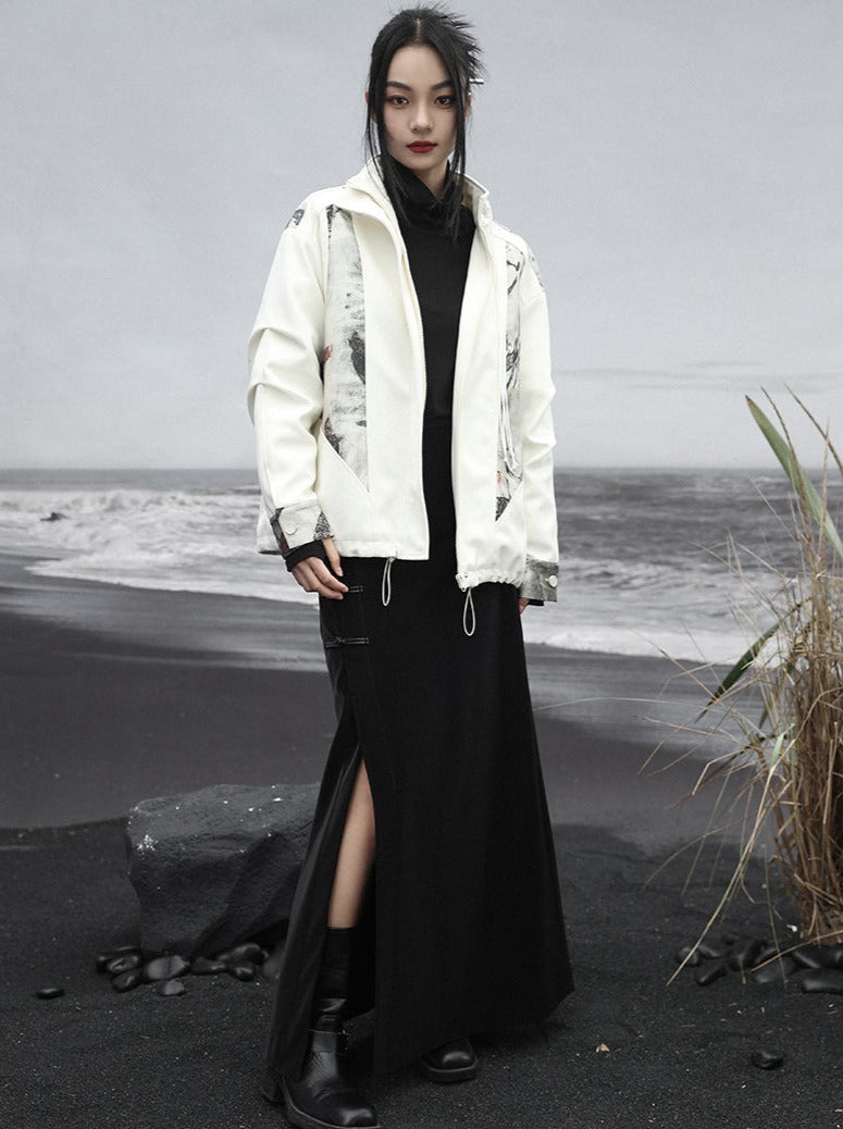 スプライシングジャケット チャイナプリント カジュアル