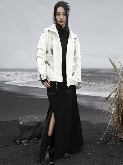 スプライシングジャケット チャイナプリント カジュアル