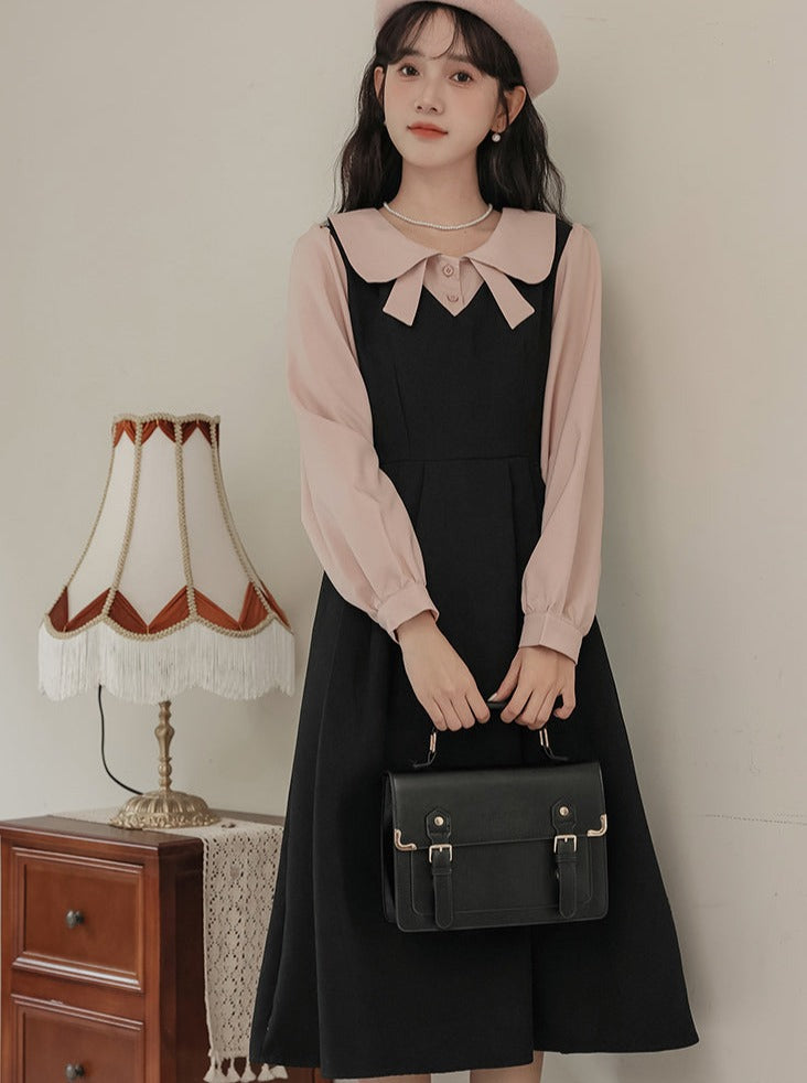 ピースフェイクミドルプレッピースタイルツーフレンチドレス