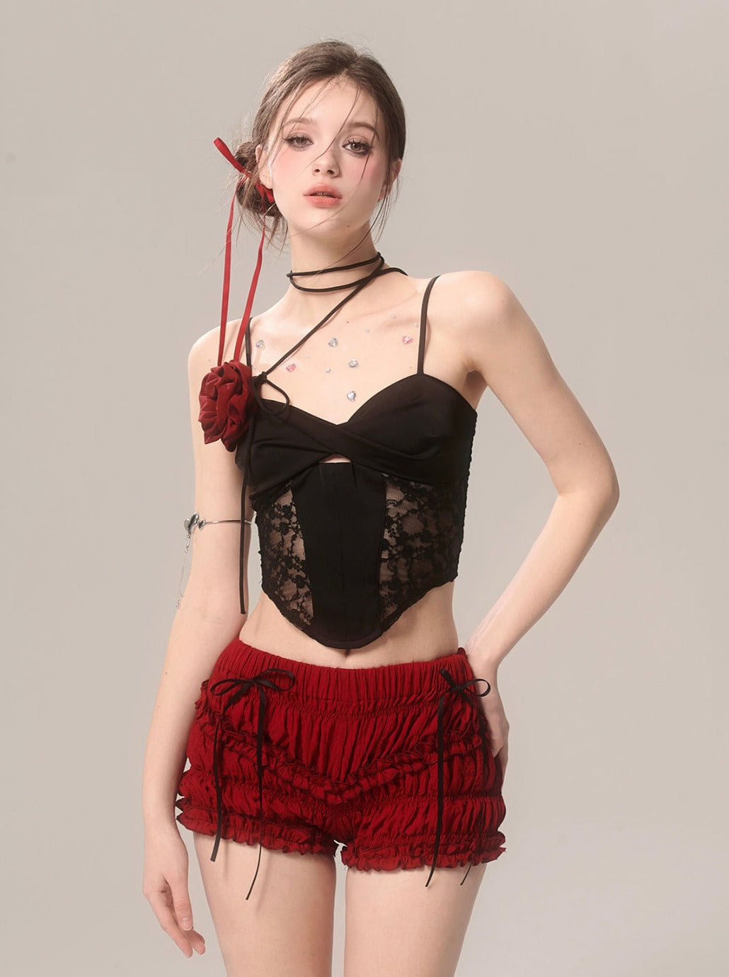 ラッフルチェリーショーツ レッド