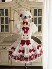 Red and white Miracle Pâtissier dress on mannequin