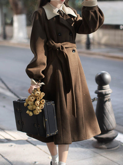 Sleeveless Coat Belt  Ribbon Classic Layered Accessory Dress Brown Check Retro Pearl Volume