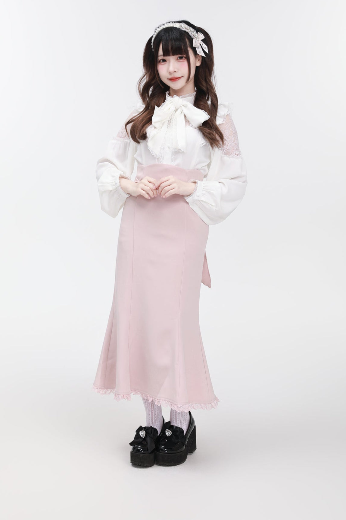 リボンショルダーブラウスレース