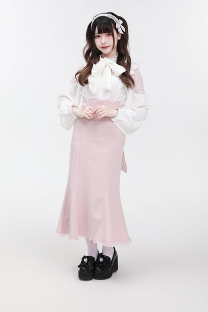 リボンショルダーブラウスレース