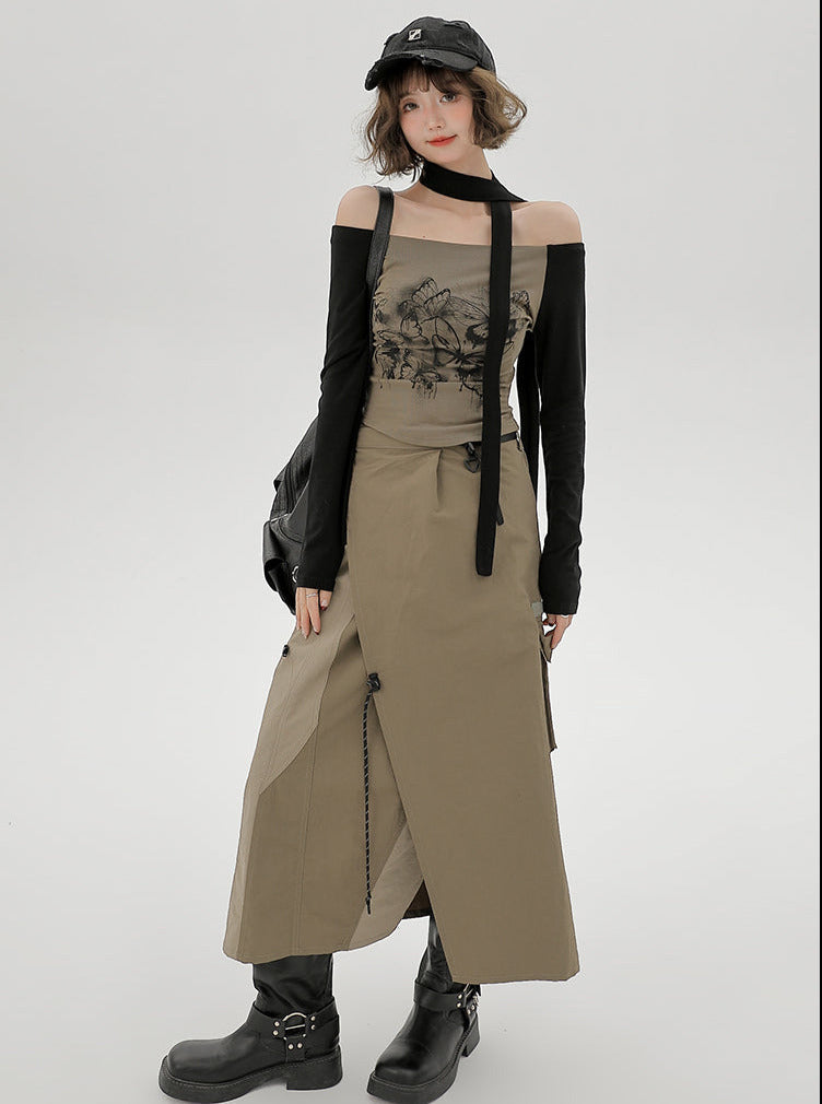 Top Slim One-Line Schal Off-the-Shoulder Print Schmetterling