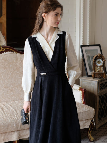 Jacquard Blumen Bluse Rock Hosenträger