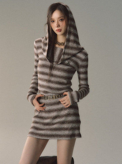 2Wey Knit Border Mode Slim Wan Piece + Knit Scarf