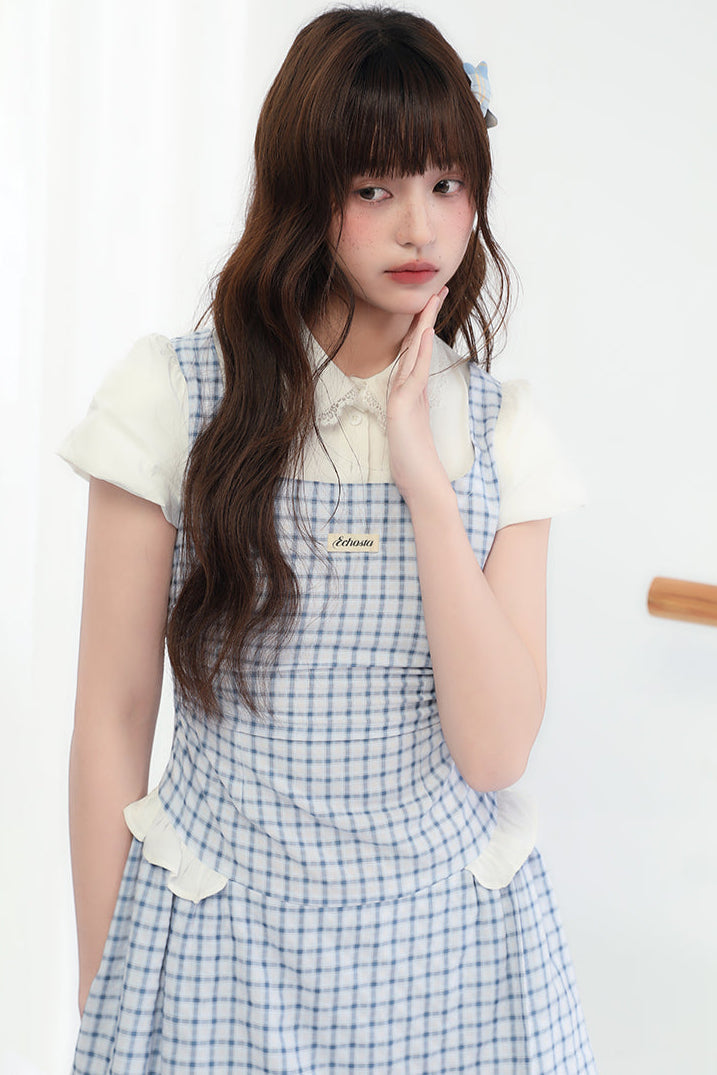 Süßes blaues College-Karokleid