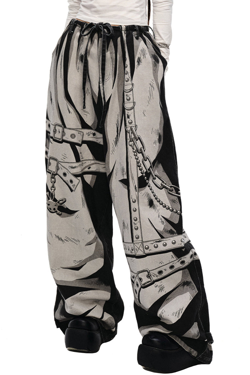Hand 3D pants design loose painted