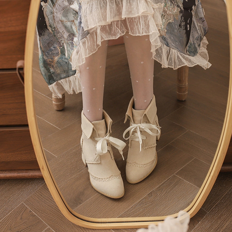 33-43 Lolita-Matching Round-Toe Block Heel Ankle Boots