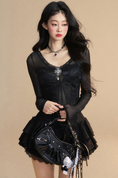 トップメッシュクランベリー 予約商品 オーストラリアンレース Vネック