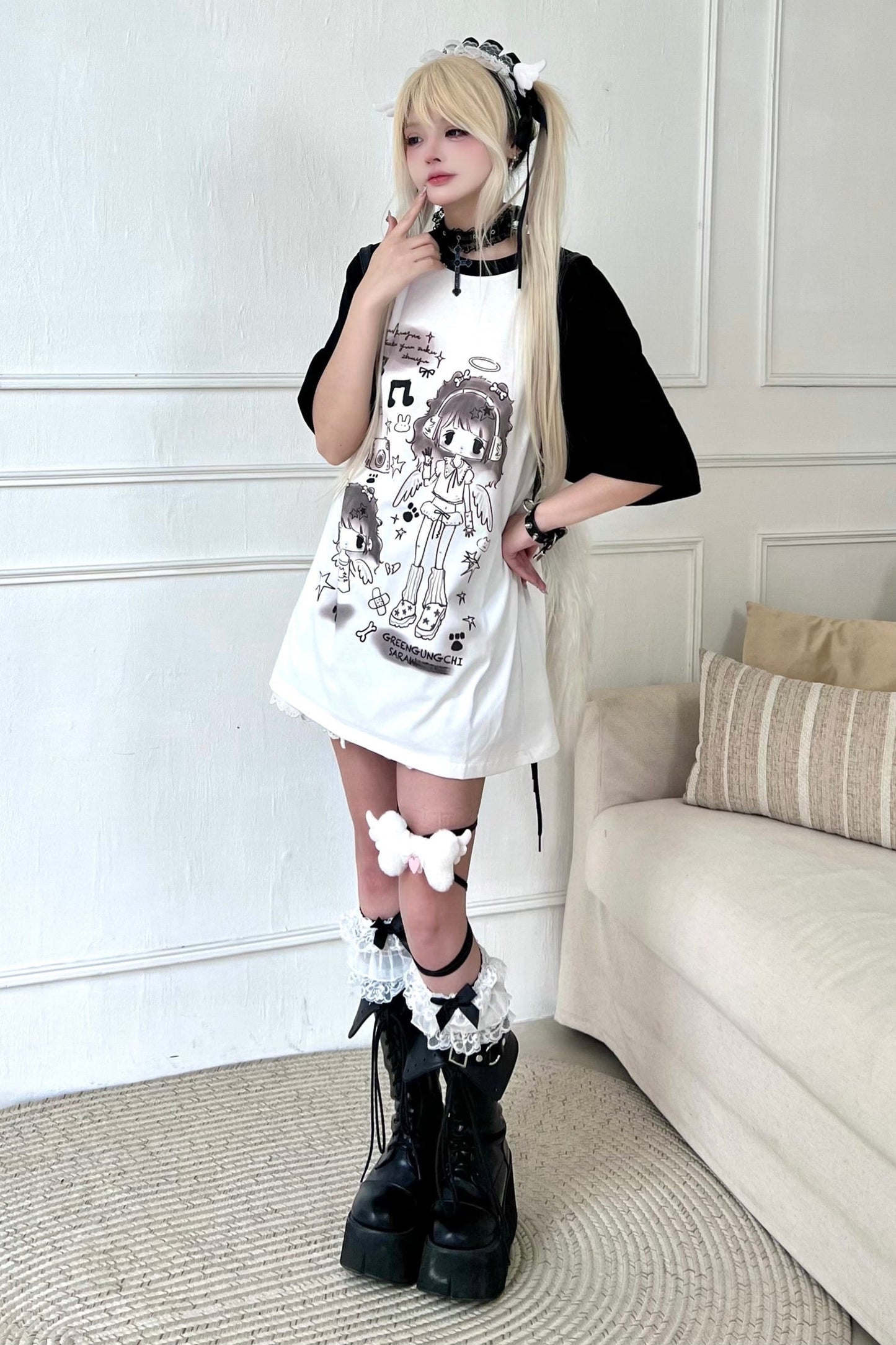 エンジェルネイバーフッド👼バイカラートップスオーバールーズ