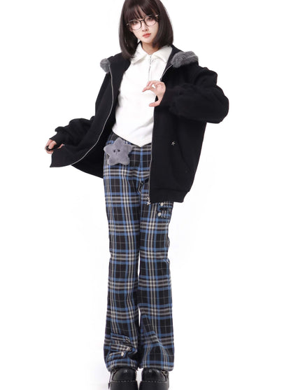 Nyar Star Gravity Velvet Katzenohr-Farjack+blau karierte Collegehose