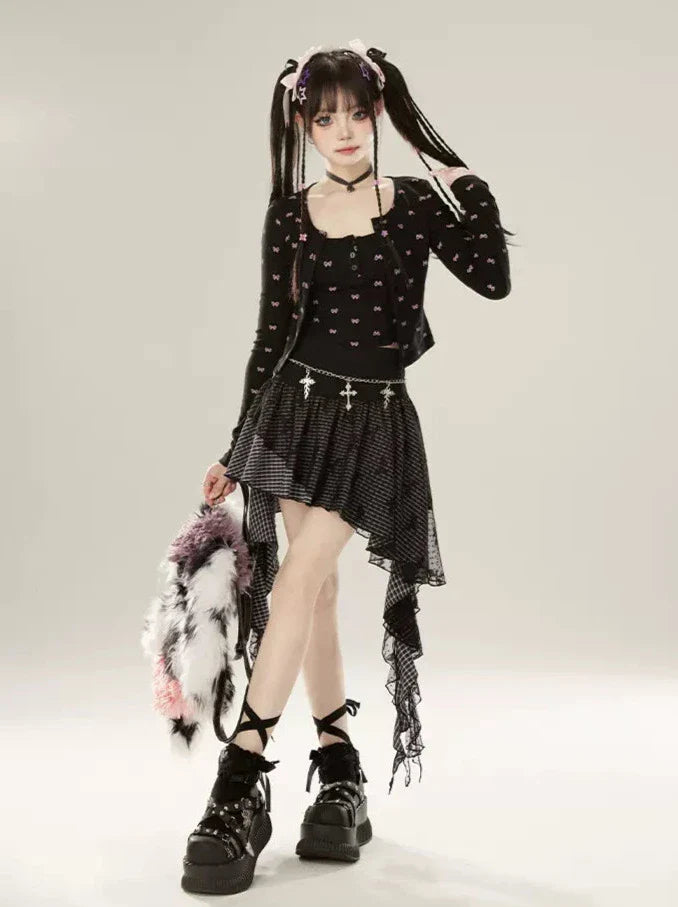 イレギュラーレースチェックスカート フリルメッシュ