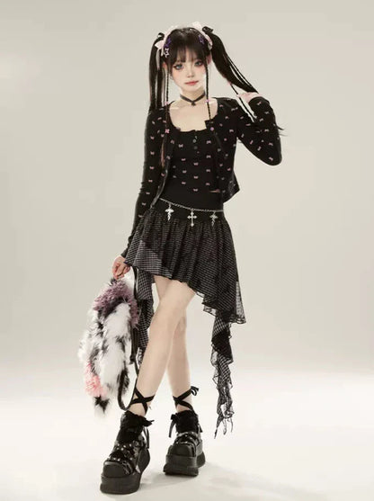 イレギュラーレースチェックスカート フリルメッシュ