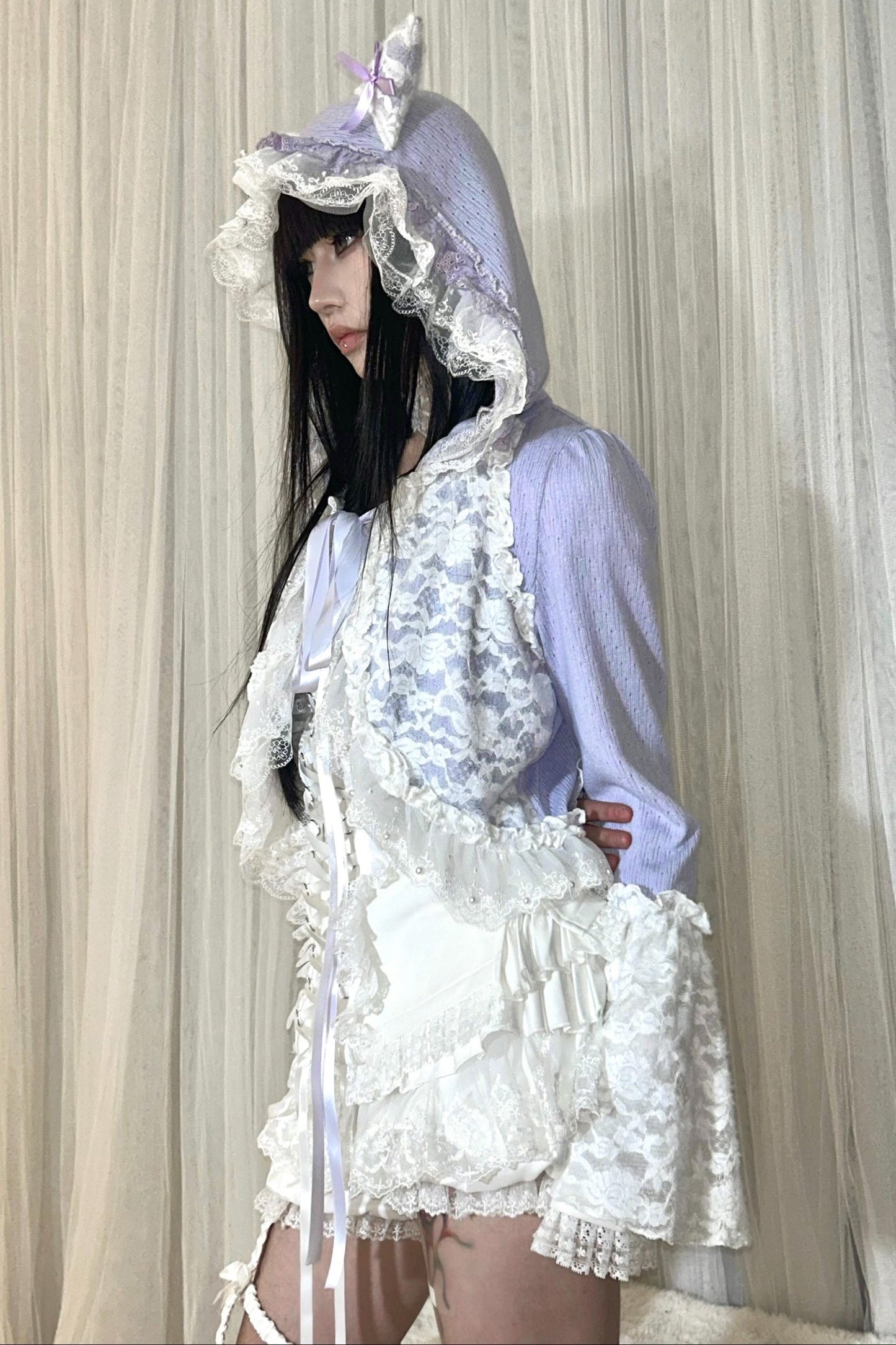 Cardigan Hooded Lace Luxury Velvet