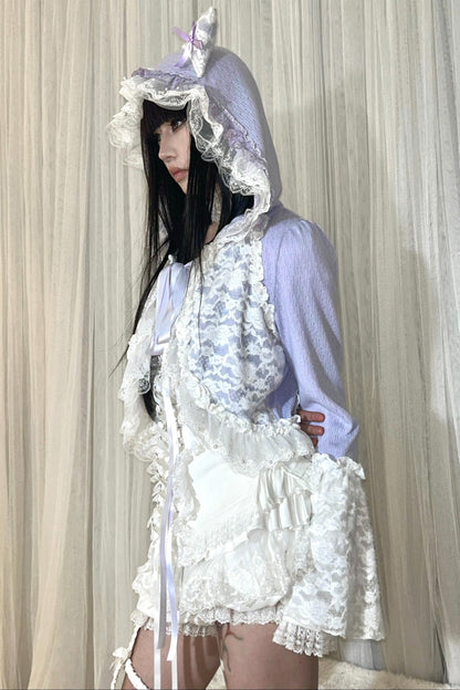 Cardigan Hooded Lace Luxury Velvet