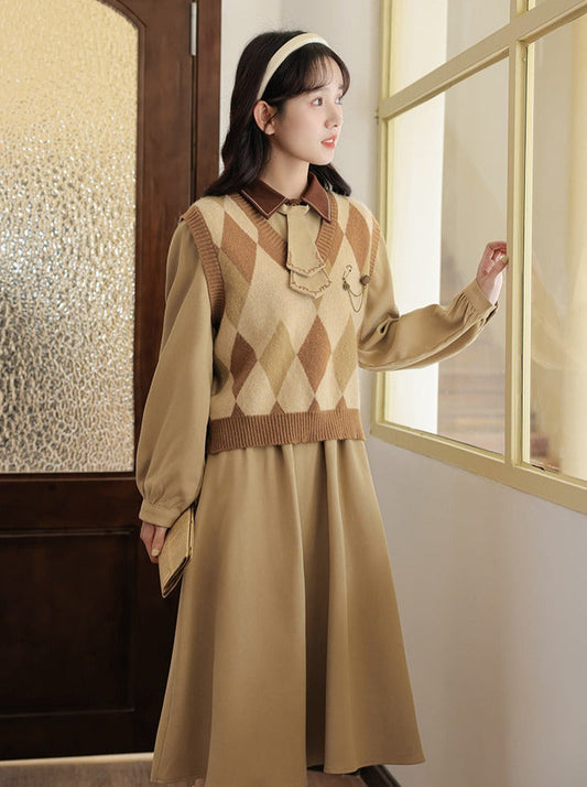 Design Dress Knit Vest Retro Argyle