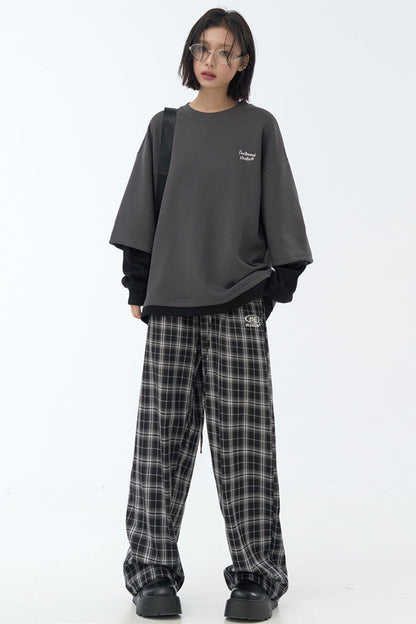 パンツ カジュアル チェック柄 ワイドレッグ