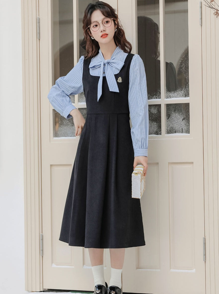 ストライプスタイルのドレス スプライシングフェイクカレッジ