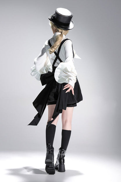 キュート+レトロショートパンツエレガントシャツリボンプリンス予約テールダーク