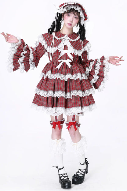 Puppe Vintage Kleid Check Retro