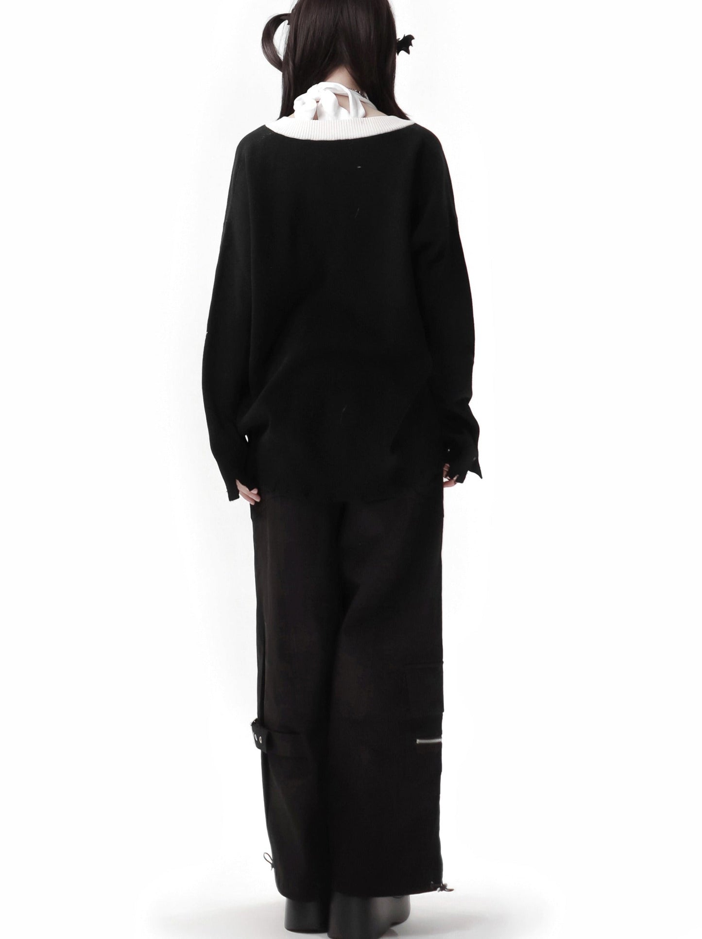 トップス ダーク スプリング ニット キャミソール プリント Vネック ホルターネック ボウ サマー