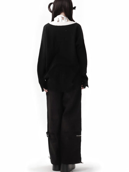 トップス ダーク スプリング ニット キャミソール プリント Vネック ホルターネック ボウ サマー