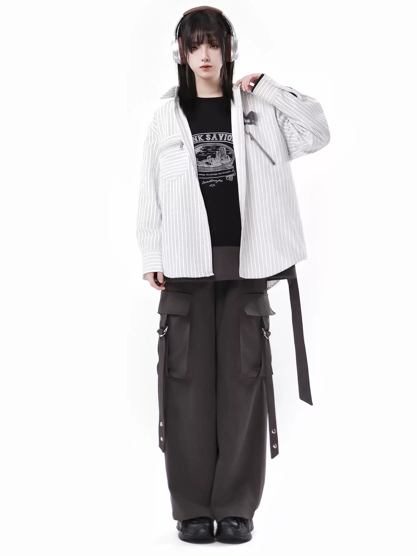 ストライプ + シャツ カジュアル ストリート レイジースカート レトロ