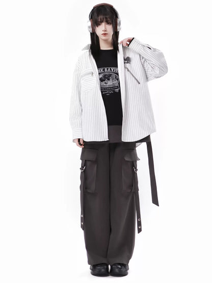 ストライプ + シャツ カジュアル ストリート レイジースカート レトロ