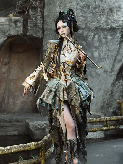 ドラゴンストラップタッセルフェスティバルチャイナレースジャケットショート