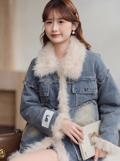 キルティングラペルブルーデニムジャケット