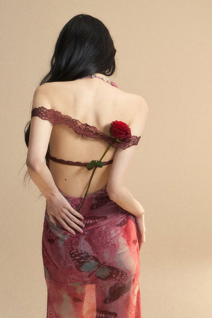 Rückenfreies Maxikleid aus Spitze