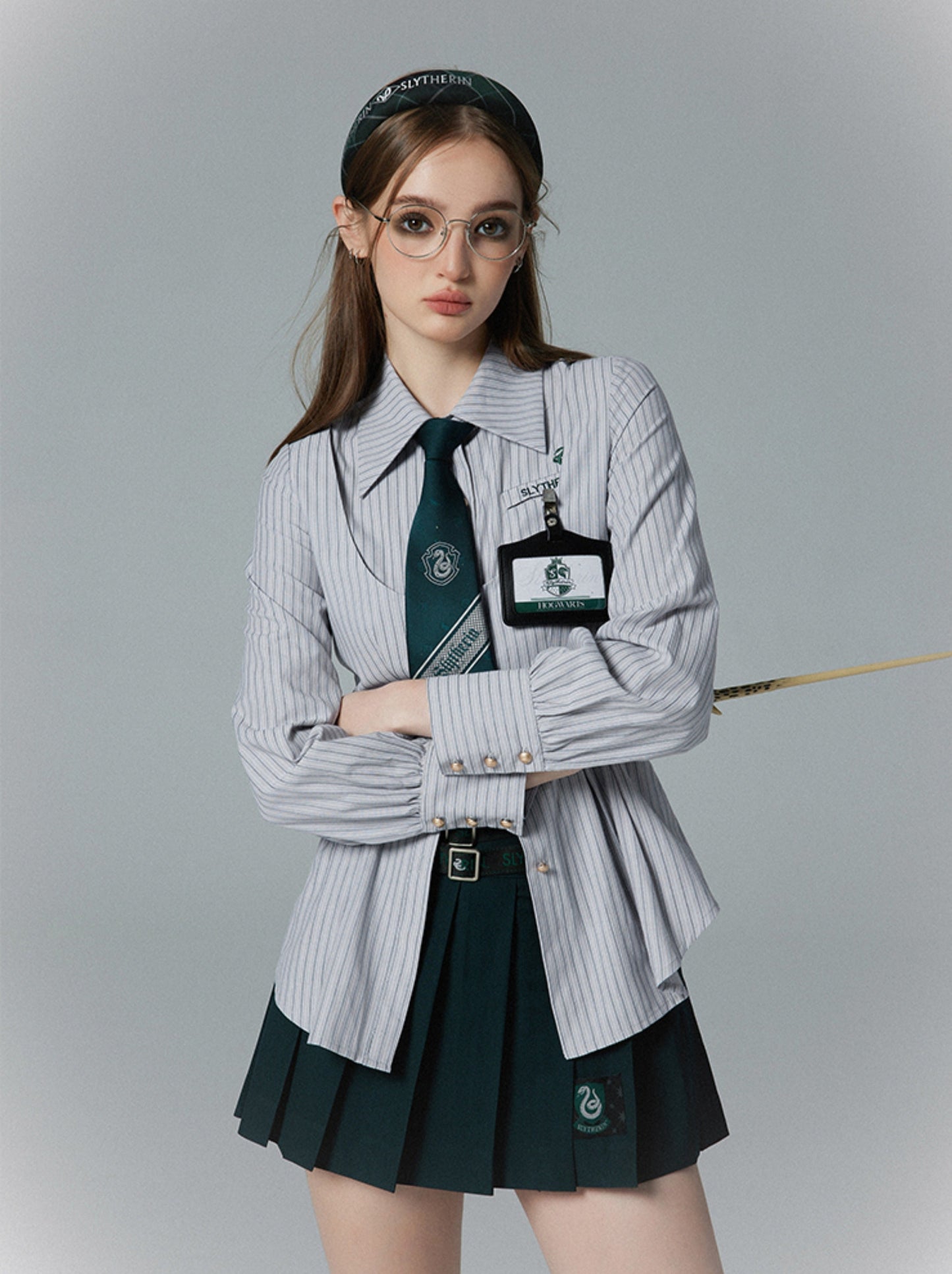 襟付きストライプフェイクツーピースポロシャツ