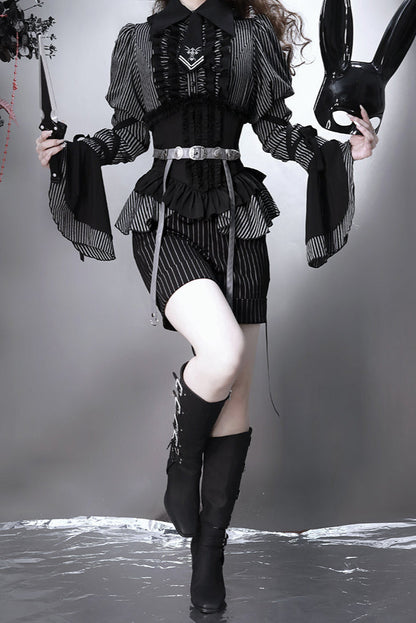 gestreiftes Hemd dunkel + Rock Zwickel-Ärmel Korsett Reservierungen