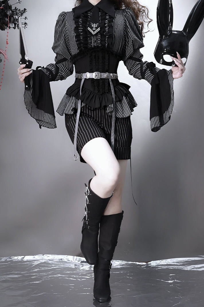 Hemd mit Zwickelärmeln + Reservierungen Rock gestreiftes Korsett Dunkel