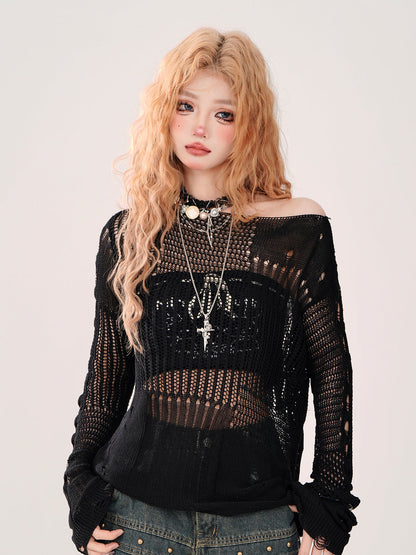 サマーニット + チューブトップ 透かし彫り シアー リップド