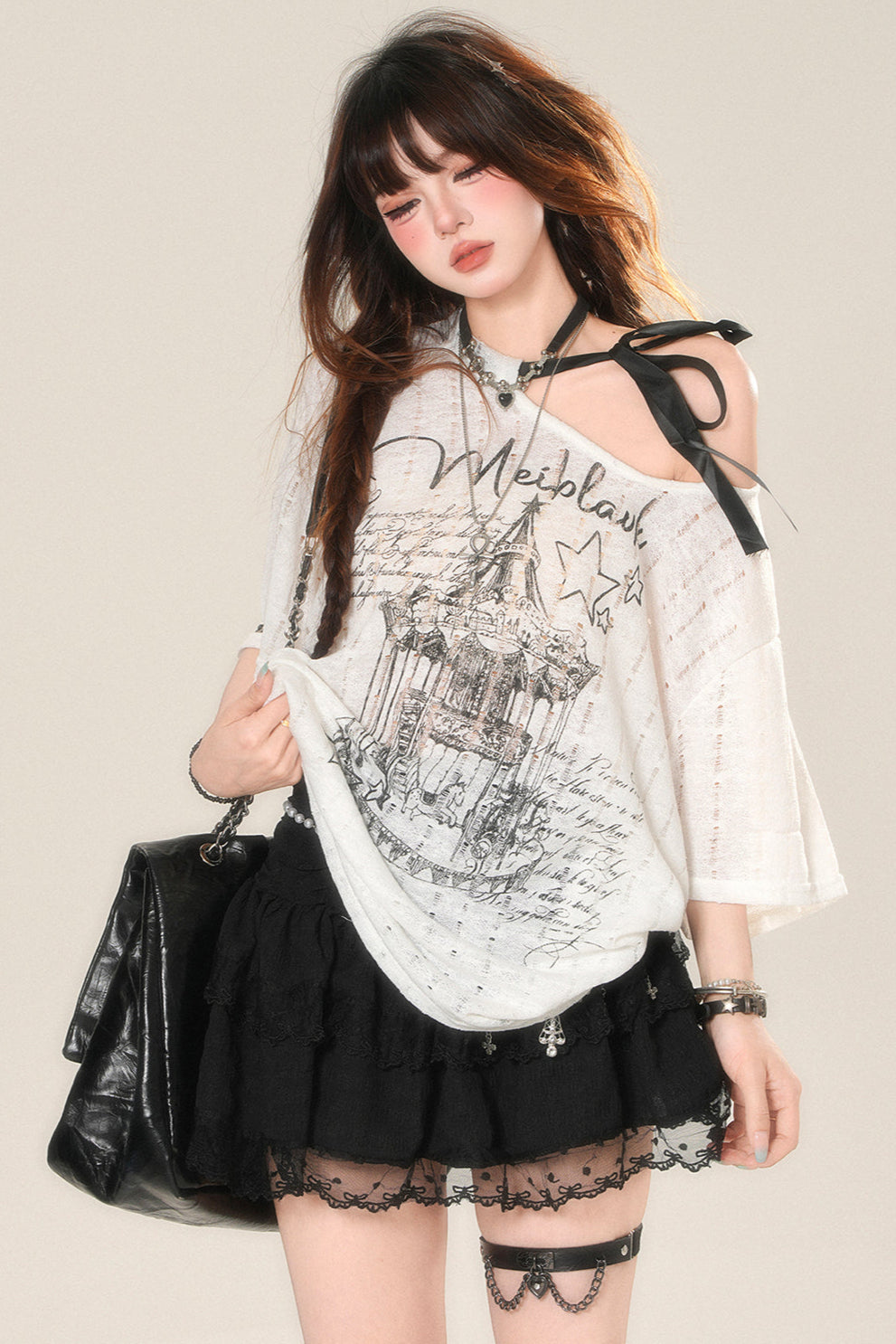 ショルダーダークトップスシアー