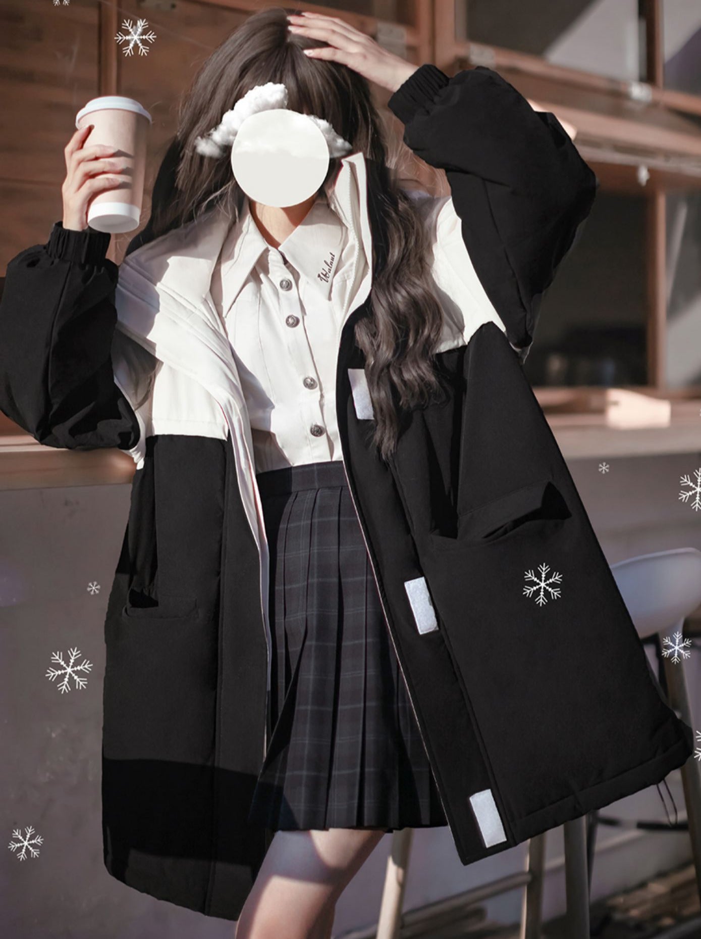 College Hoodie Style Jacket White Penguin Down